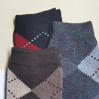 Warm Winter Men Wool Socks Splicing Diamond Patterns Thick Mid Length Cold Resistant Boots Socks So 3