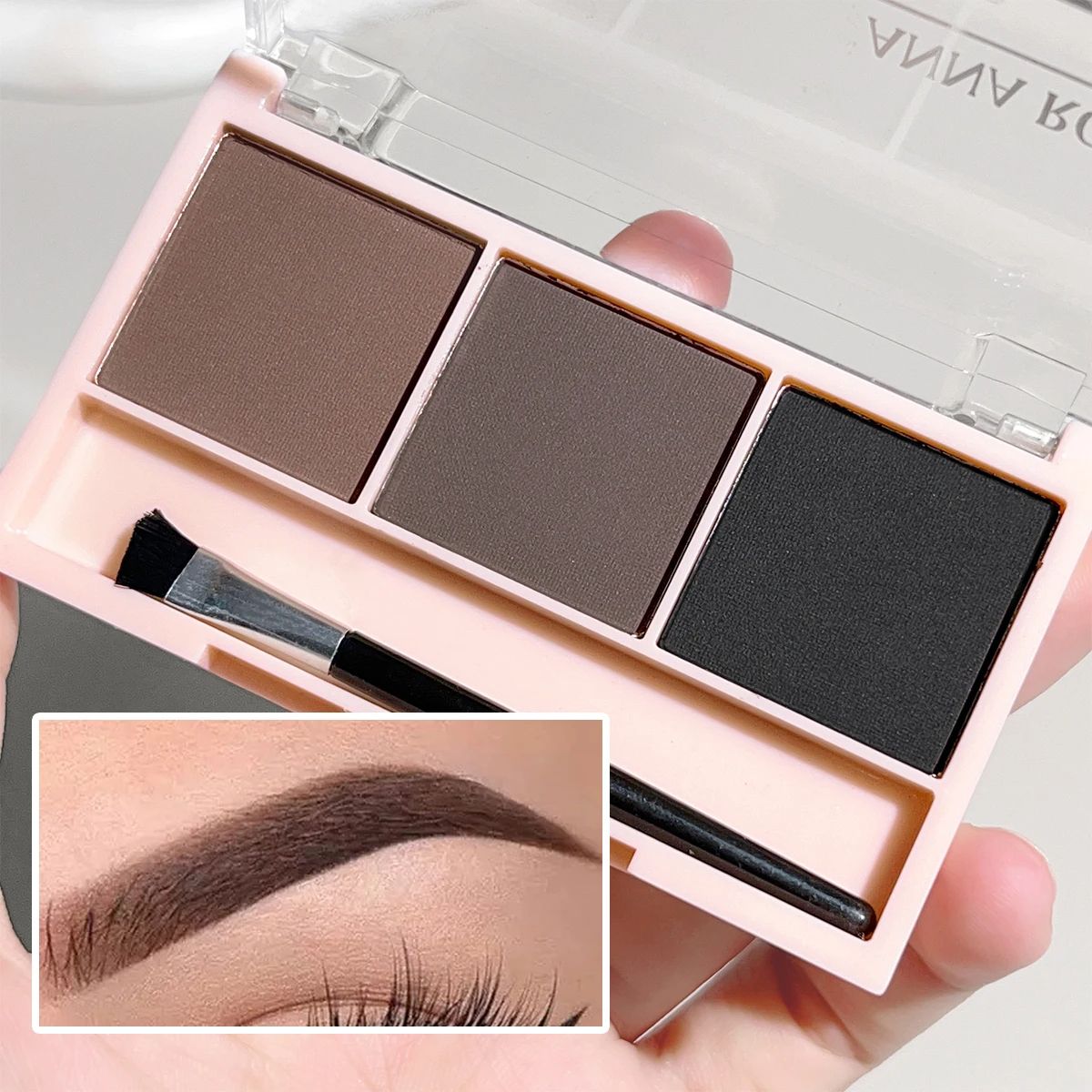 3-Color Brow Powder Set with Brush – Long-Lasting, Waterproof & Natural-Looking Eyebrow Makeup Kit for Defined, 3D Brows