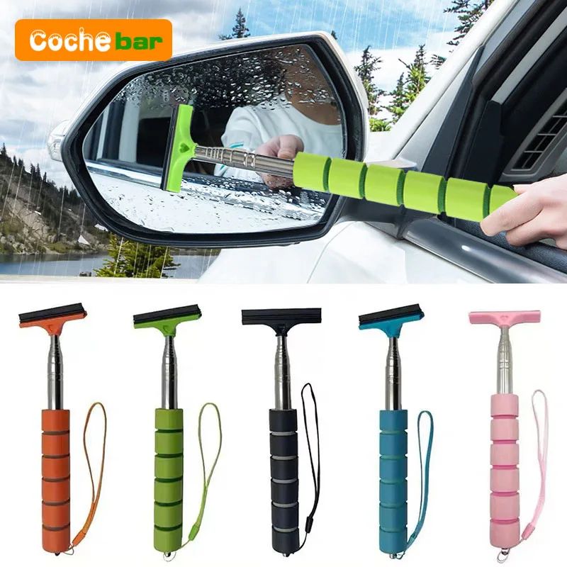 Car Rearview Mirror Wiper Cleaning Tool, Telescopic Auto Glass Mist Cleaner Scraper, Adjustable Car Accessories