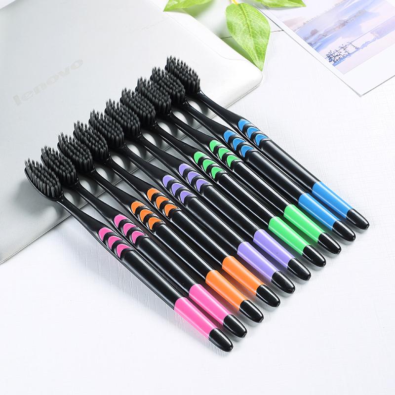 10 Pcs Family Pack Bamboo Charcoal Toothbrush, Soft Bristles, Travel-Friendly, Random Colors