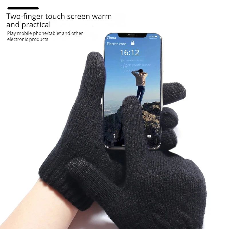 Men  Women Knitted Thick Thermal Full Finger Gloves Winter Warm Wool Driving Gloves Touchscreen Mit 2