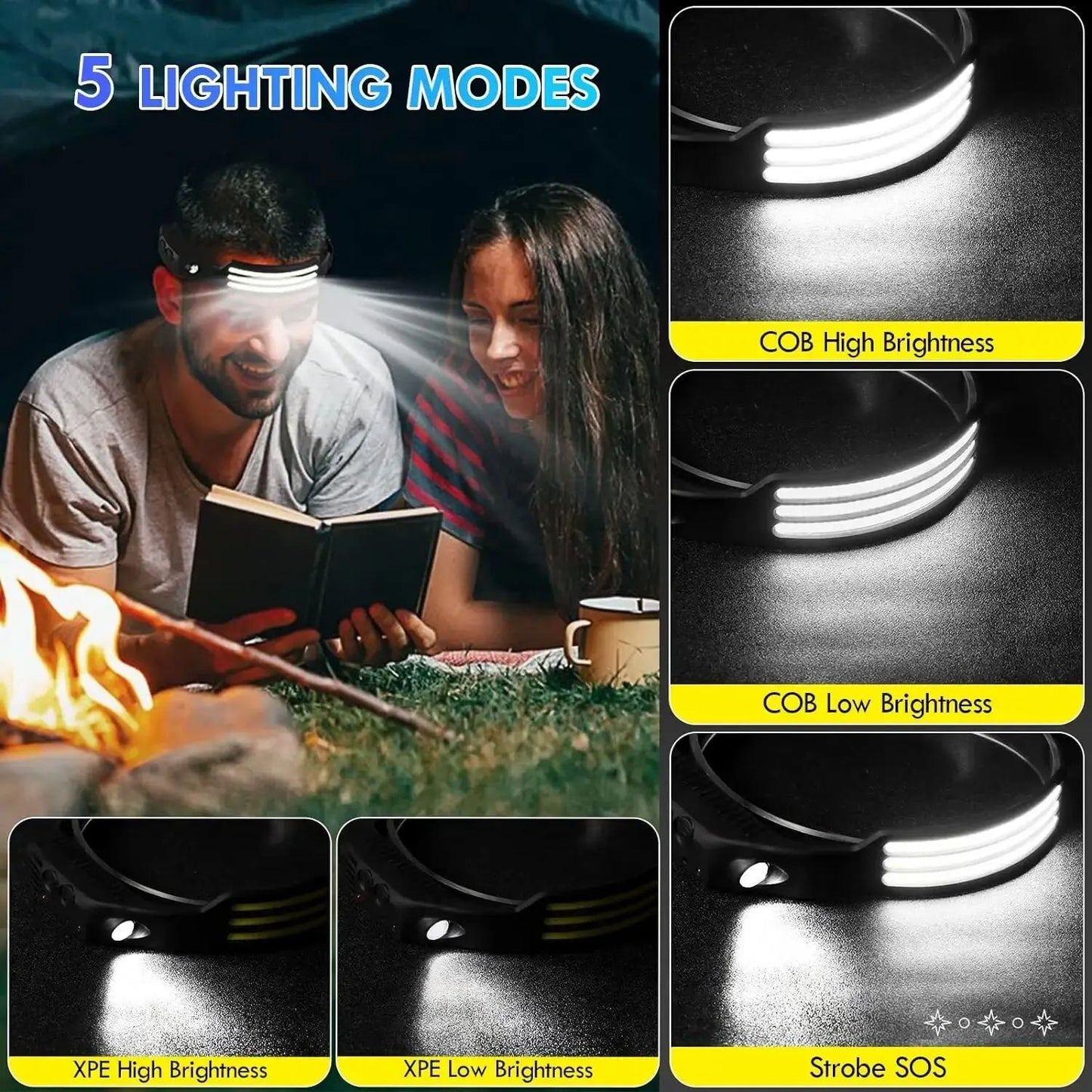 USB Rechargeable COB LED Headlamp Induction Sensor Head Lamp With Builtin Battery For Camping Fishi 2