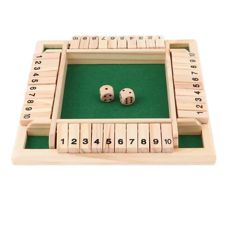 Deluxe Four Sided 10 Numbers Shut The Box Board Game – Dice Drinking Party Game for Adults, Families & Friends