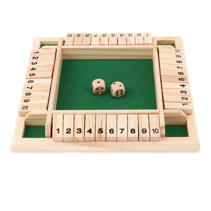 Deluxe Four Sided 10 Numbers Shut The Box Board Game – Dice Drinking Party Game for Adults, Families & Friends