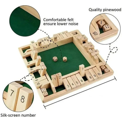 Deluxe Four Sided 10 Numbers Shut The Box Board Game  Dice Drinking Party Game For Adults Families  3