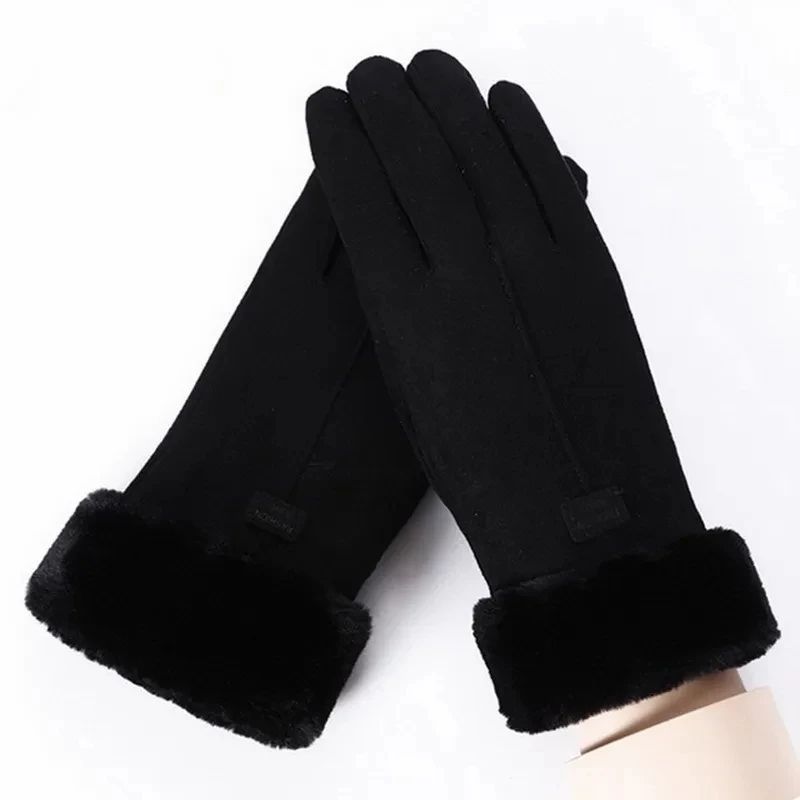 Fashion Warm Suede Women Winter Gloves Thick Plush Touchscreen Outdoor Guantes For Cycling  Driving 5