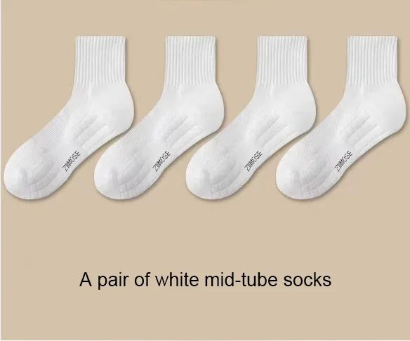 Men Thickened Cotton Deodorant Winter Velvet Mid Tube SportsBasketball Socks White Towel Bottom 9