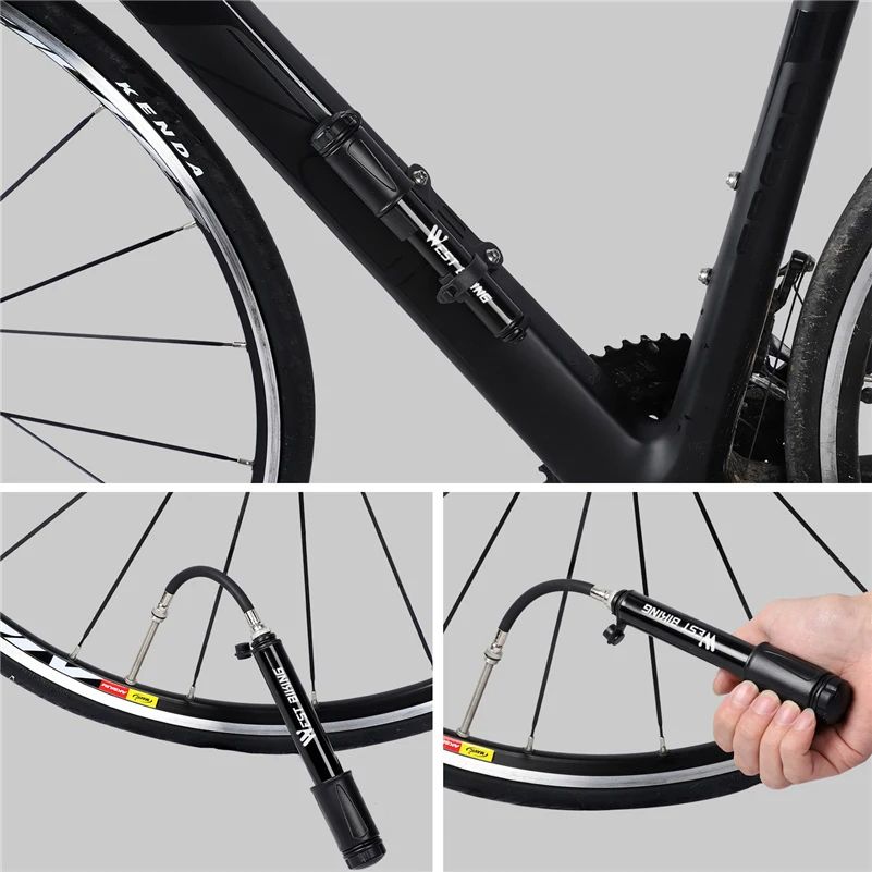 WEST BIKING 100Psi Mini Bike Pump  Lightweight Aluminum Alloy Bicycle Hand Pump For Schrader  Prest 3