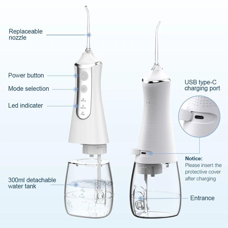 AquaPulse Cordless Water Flosser  Rechargeable Oral Irrigator With 5 Nozzles  3 Cleaning Modes 3