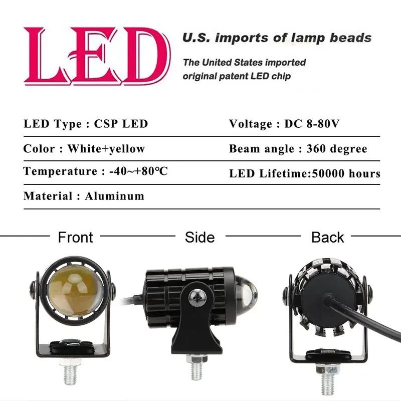 Dual Color Motorcycle Mini Driving Light Headlight Auxiliary Fog Lamp For Scooter ATV Moto Spotligh 5