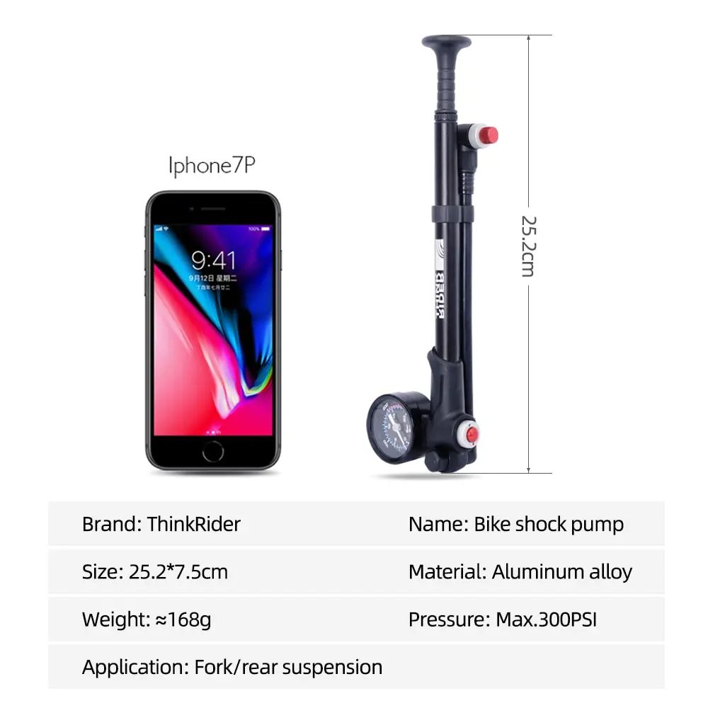ThinkRider Highpressure Portable Bike Air Pump With Gauge Mountain Bicycle Suspension  Fork Shock A 5