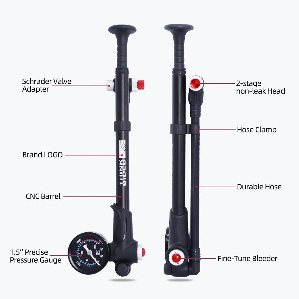 ThinkRider Highpressure Portable Bike Air Pump With Gauge Mountain Bicycle Suspension  Fork Shock A 4