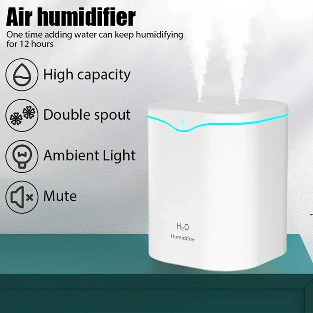 MistFlow 2000ML Dual Spray Humidifier – USB Cool Mist Aroma Diffuser for Home & Office Comfort