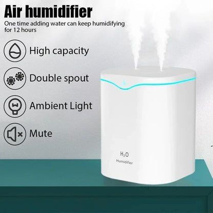MistFlow 2000ML Dual Spray Humidifier – USB Cool Mist Aroma Diffuser for Home & Office Comfort
