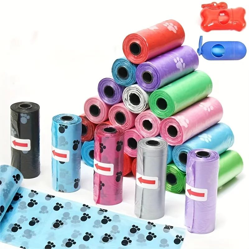 LeakProof Dog Waste Bags With Cartoon Paw Print Random Color Pet Poop Bags Durable Pet Supplies For 3
