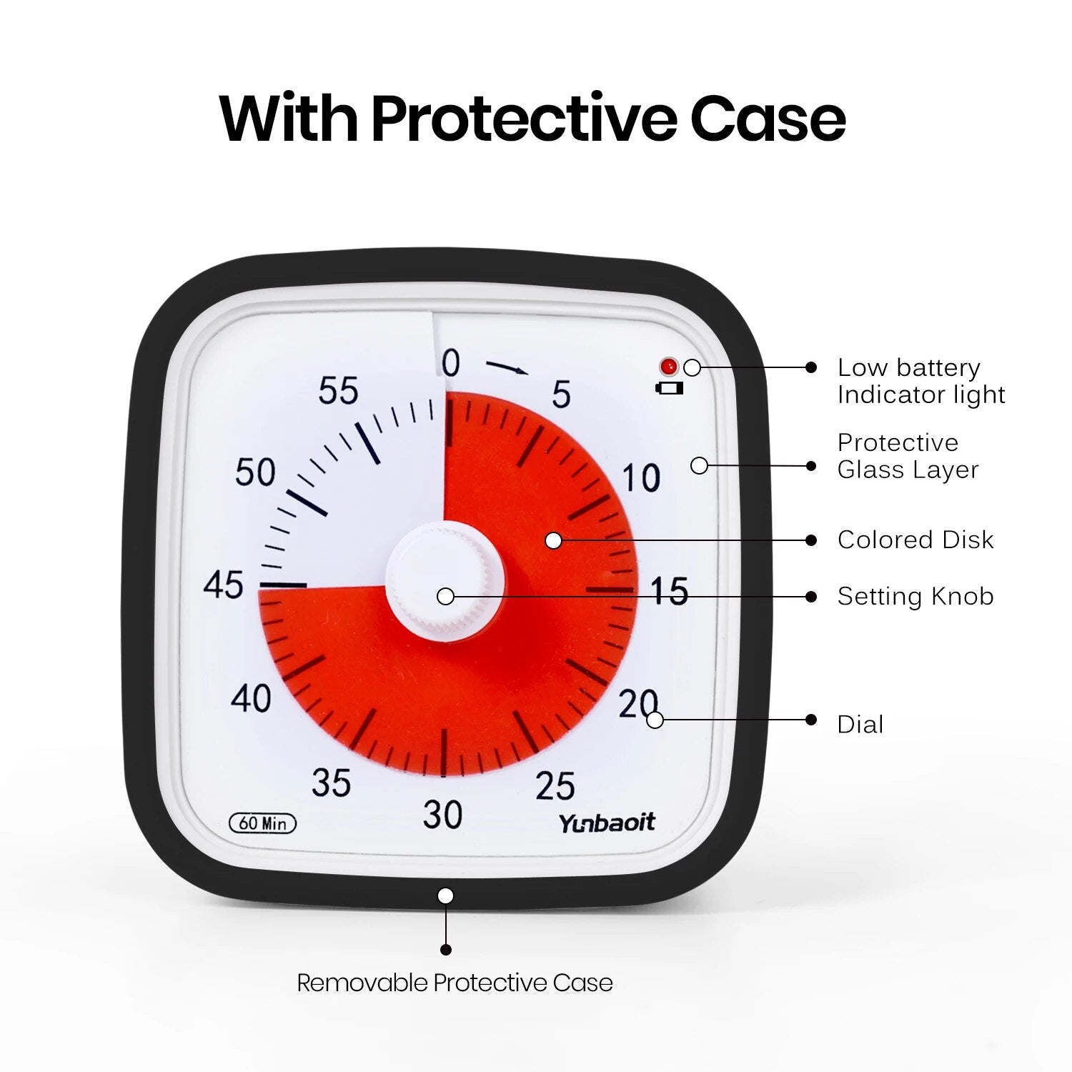 Silent Visual Timer For KidsYunbaoit VT01 60 Minute Countdown Clock With Protective Case For Focus  3