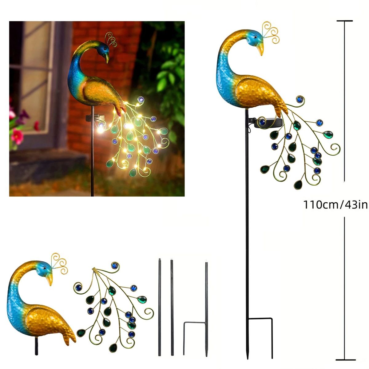 LumiFeather Solar Peacock Light  Elegant Outdoor Stake With Warm White  ColorChanging Glow 5