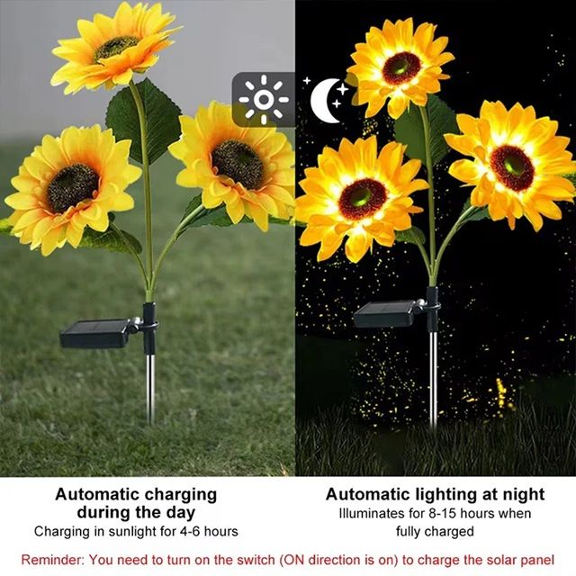 SunGlow Solar Sunflower Lights  Waterproof Outdoor Landscape Stakes For Garden Lawn  Pathway Decor 1