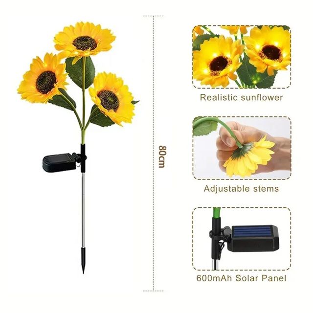 SunGlow Solar Sunflower Lights  Waterproof Outdoor Landscape Stakes For Garden Lawn  Pathway Decor 6