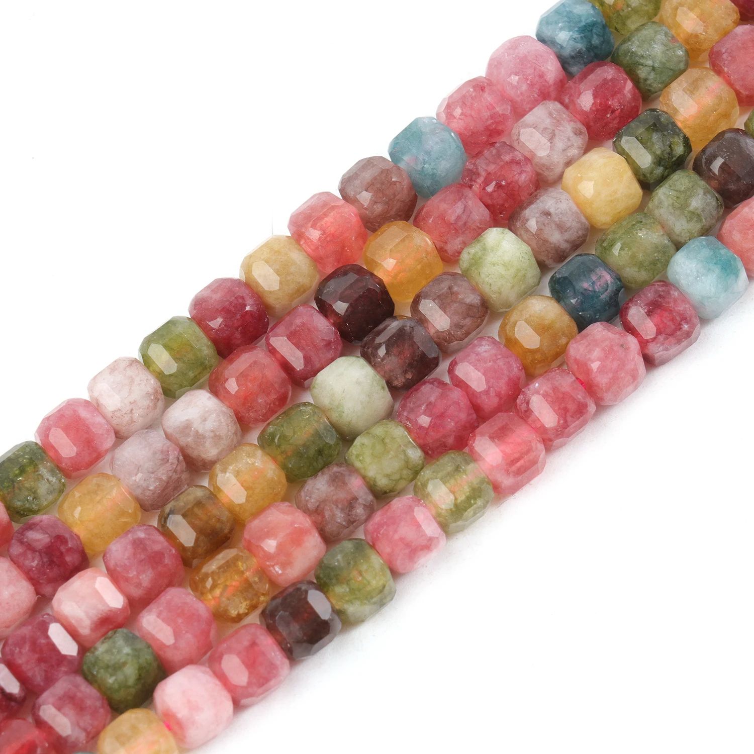 Faceted Natural Tourmaline Square Cube Shape Beads for Jewelry Making DIY Bracelet Necklace Beading Accessories Craft