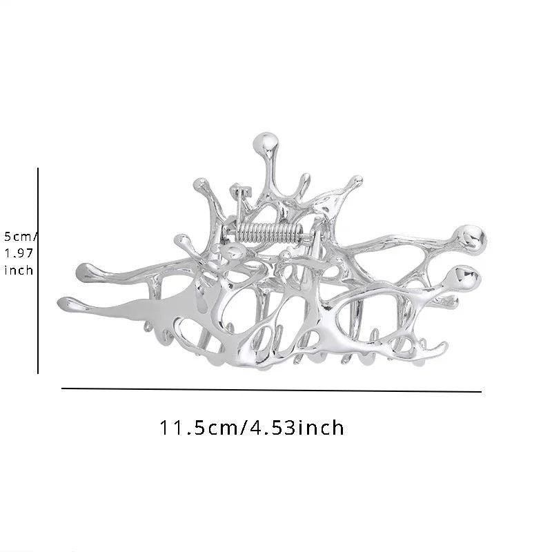 Large Silver Geometric Claw Clip For Women Korean Fashion Metal Hair Claw Clamp Girls Stylish Shark 4