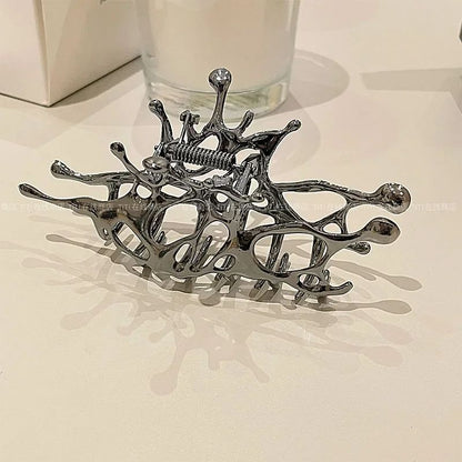 Large Silver Geometric Claw Clip For Women Korean Fashion Metal Hair Claw Clamp Girls Stylish Shark 5