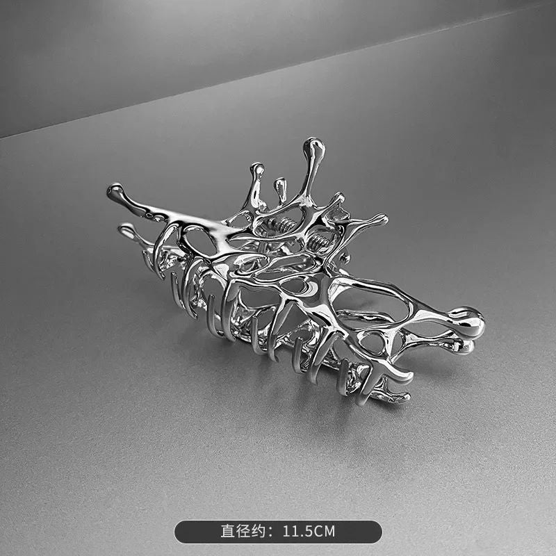 Large Silver Geometric Claw Clip For Women Korean Fashion Metal Hair Claw Clamp Girls Stylish Shark 6