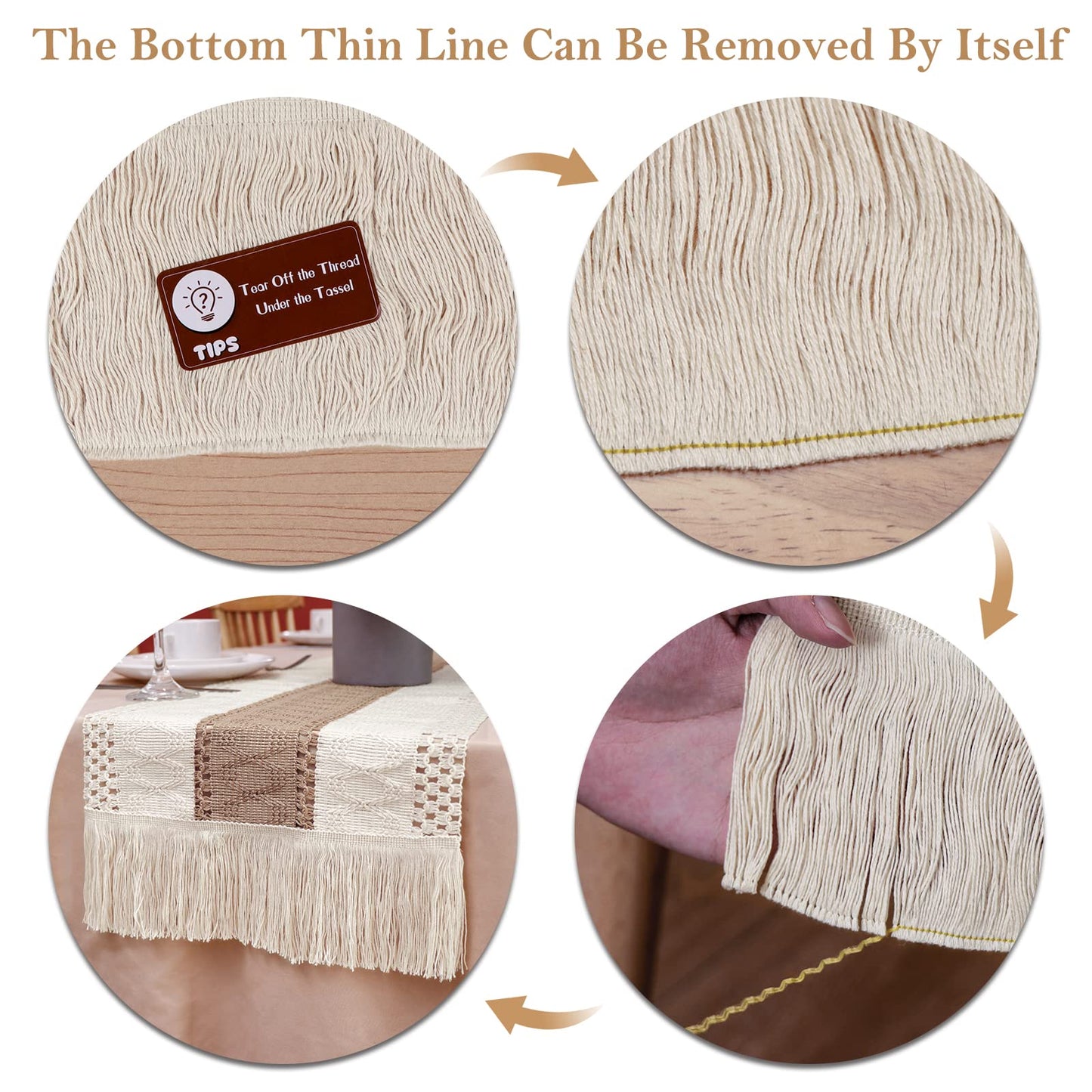 Splicing Burlap Table Runner Farmhouse Style Boho Decor With Rustic Woven Cotton  Crochet Lace Trim 3