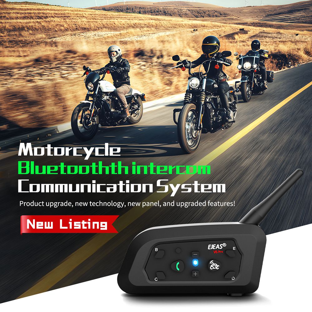 V6 PRO+ Motorcycle Helmet Bluetooth Intercom, 6 Rider, 800m Range, IP67 Waterproof Walkie Talkie