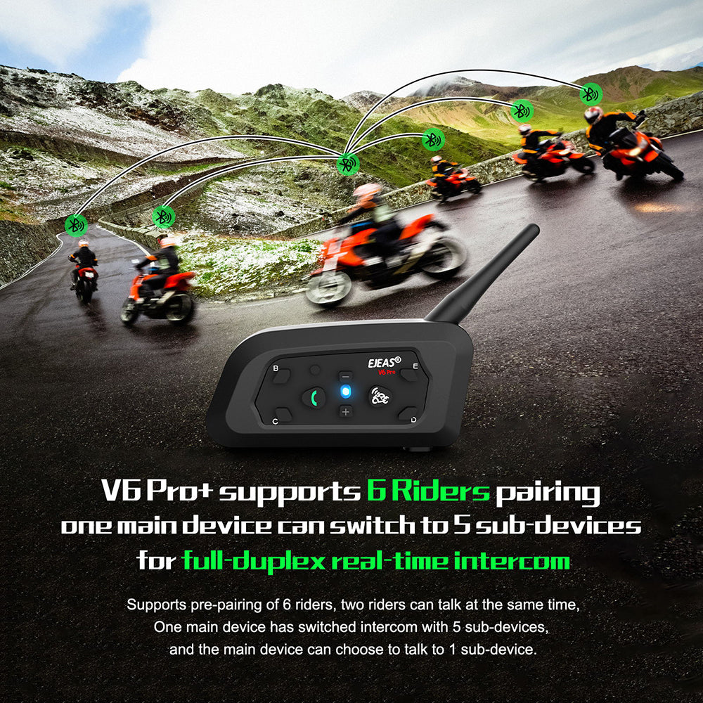 V6 PRO Motorcycle Helmet Bluetooth Intercom 6 Rider 800m Range IP67 Waterproof Walkie Talkie 1