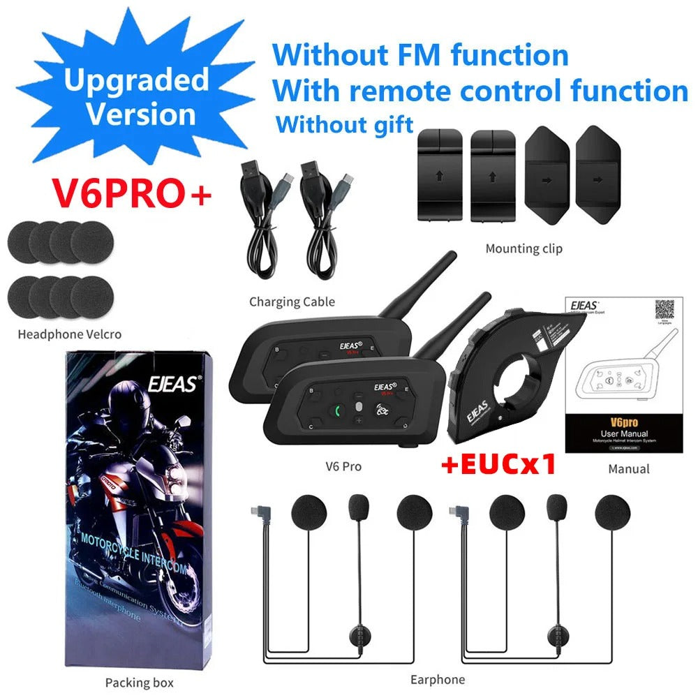 V6 PRO Motorcycle Helmet Bluetooth Intercom 6 Rider 800m Range IP67 Waterproof Walkie Talkie 6