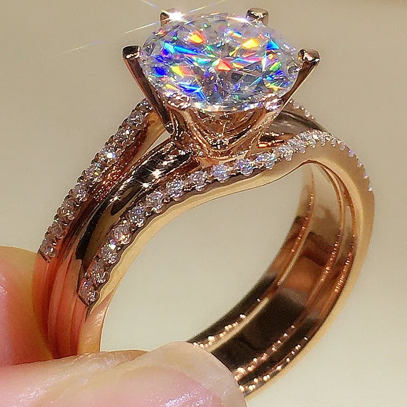 Huitan Classic Rose Gold Color CZ Ring for Women, Elegant Wedding & Engagement Jewelry
