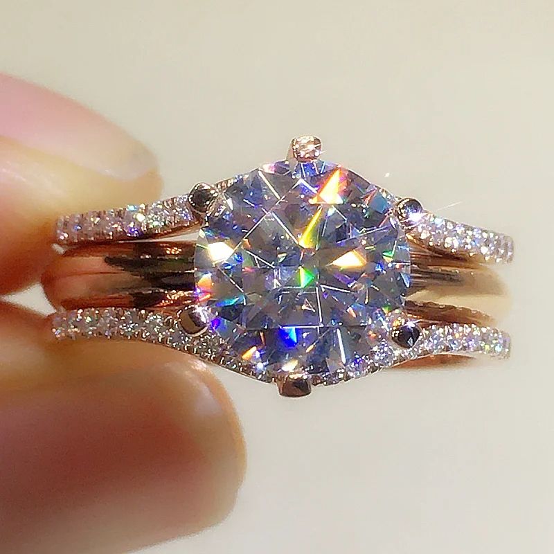 Huitan Classic Rose Gold Color CZ Ring For Women Elegant Wedding  Engagement Jewelry 2