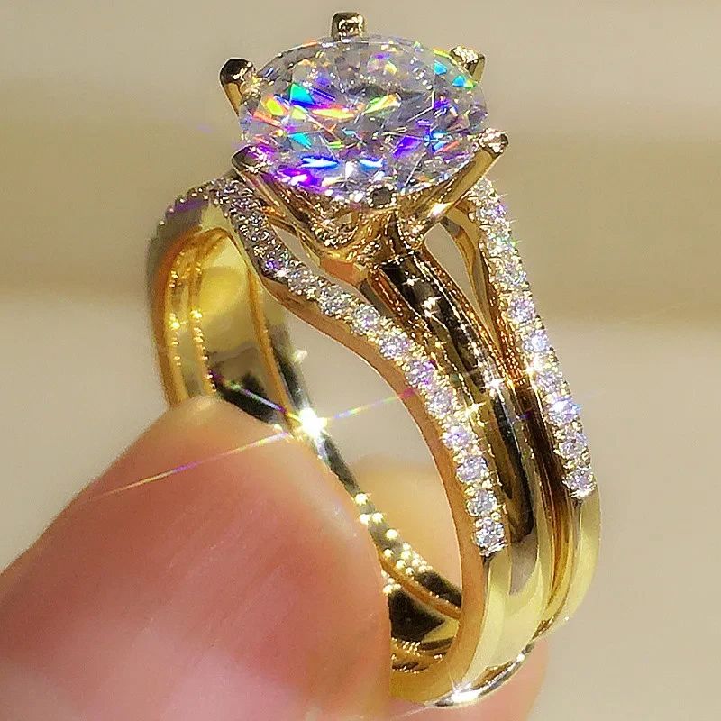 Huitan Classic Rose Gold Color CZ Ring For Women Elegant Wedding  Engagement Jewelry 6