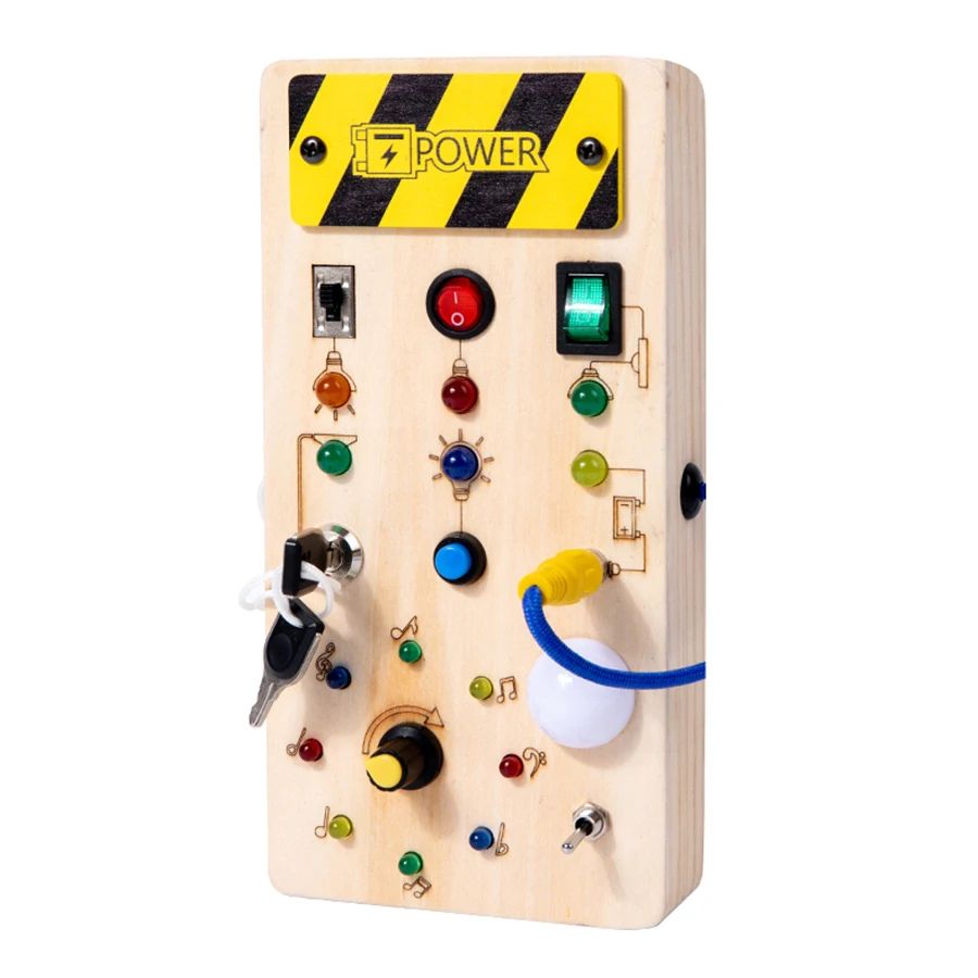 Musical Note Busy Board, Montessori Busy Board Sensory Toys Wooden with LED Light Switch, Travel Activities & Games