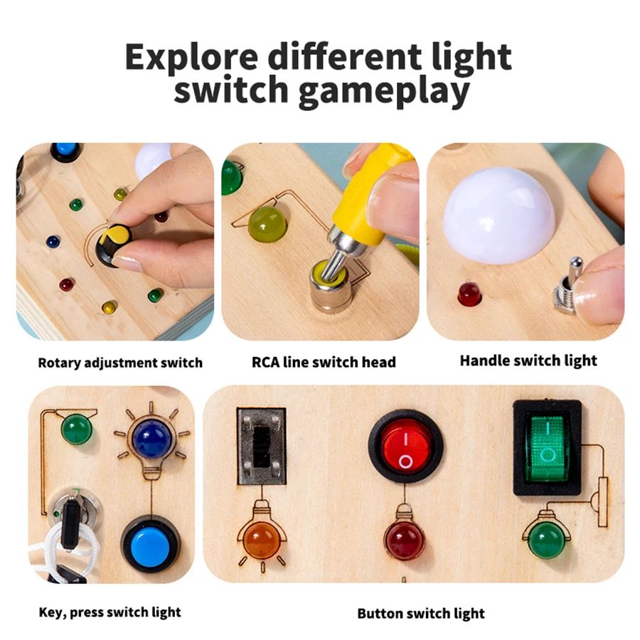 Musical Note Busy Board Montessori Busy Board Sensory Toys Wooden With LED Light Switch Travel Acti 1