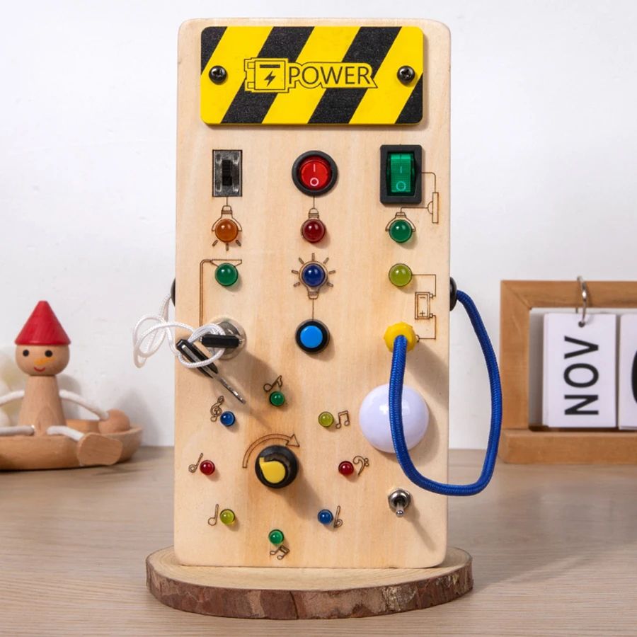Musical Note Busy Board Montessori Busy Board Sensory Toys Wooden With LED Light Switch Travel Acti 4