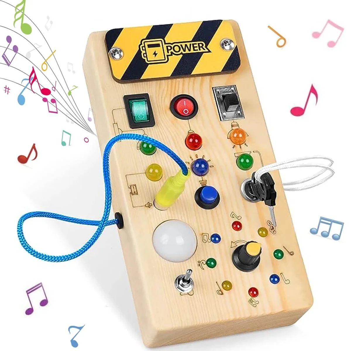 Musical Note Busy Board Montessori Busy Board Sensory Toys Wooden With LED Light Switch Travel Acti 5