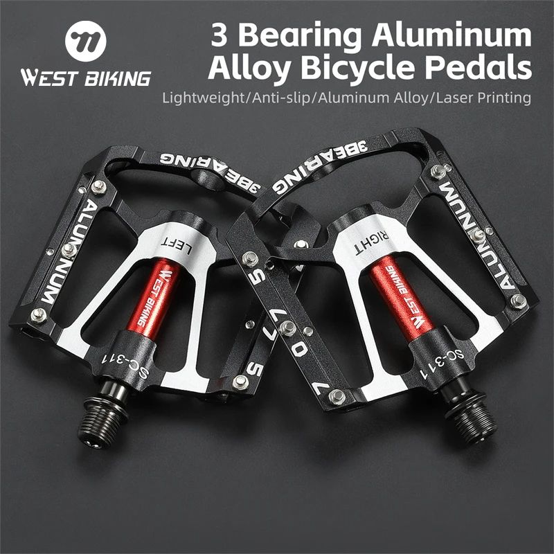 WEST BIKING 3 Bearing Bicycle Pedal – CNC Aluminum Alloy MTB/Road Bike Pedals, Anti-Slip, Professional Bike Accessories