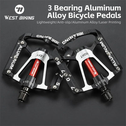 WEST BIKING 3 Bearing Bicycle Pedal – CNC Aluminum Alloy MTB/Road Bike Pedals, Anti-Slip, Professional Bike Accessories