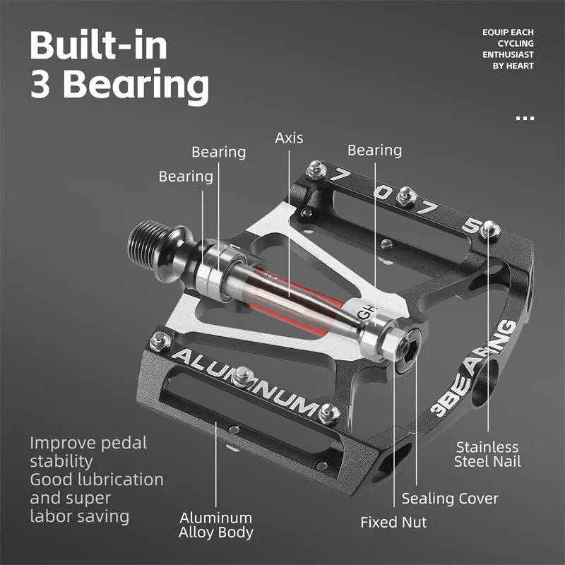 WEST BIKING 3 Bearing Bicycle Pedal  CNC Aluminum Alloy MTBRoad Bike Pedals AntiSlip Professional B 4