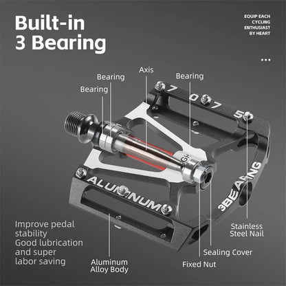 WEST BIKING 3 Bearing Bicycle Pedal  CNC Aluminum Alloy MTBRoad Bike Pedals AntiSlip Professional B 4