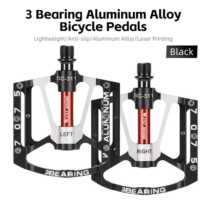 WEST BIKING 3 Bearing Bicycle Pedal  CNC Aluminum Alloy MTBRoad Bike Pedals AntiSlip Professional B 6