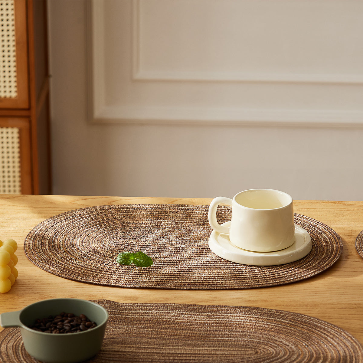 Oval Rope Cotton Placemats, 4PCS Non-Slip Braided Table Mats Set for Kitchen & Dining Room Decor
