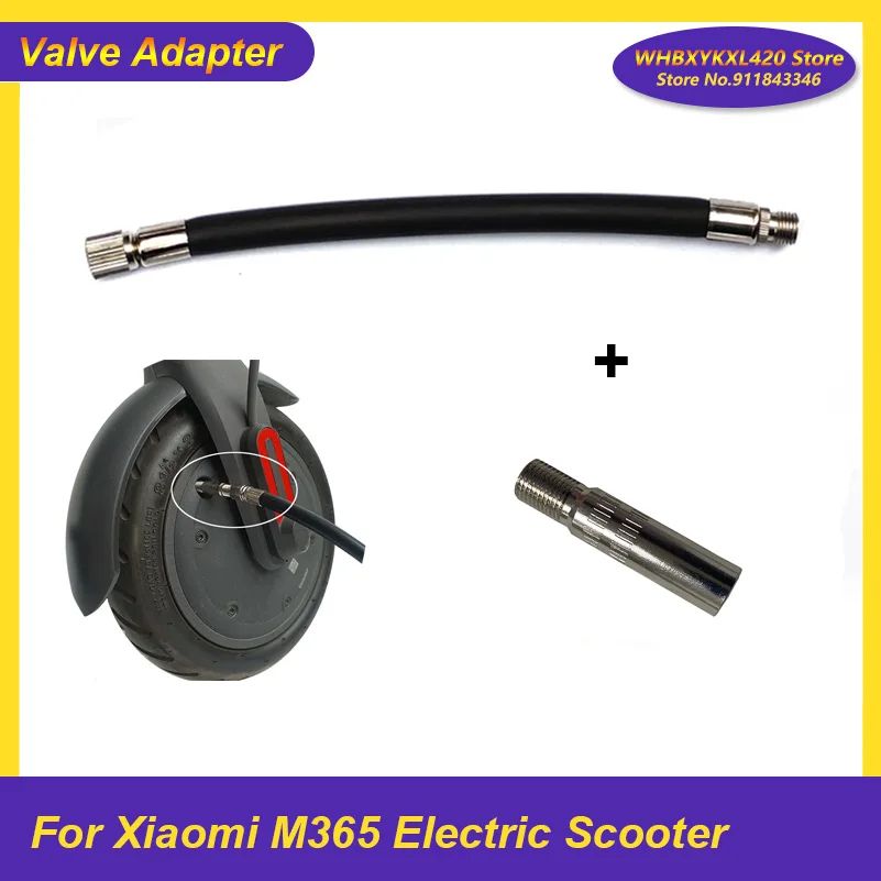 Valve Adapter Air Pump Extended Nozzle Hose for Xiaomi M365 Electric Scooter, Copper Valve Tire Inflation Accessory