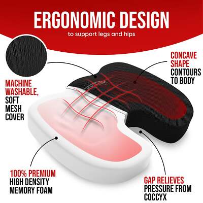 SitWell Memory Foam Seat Cushion  Ergonomic Office  Chair Support For PainFree Sitting 4