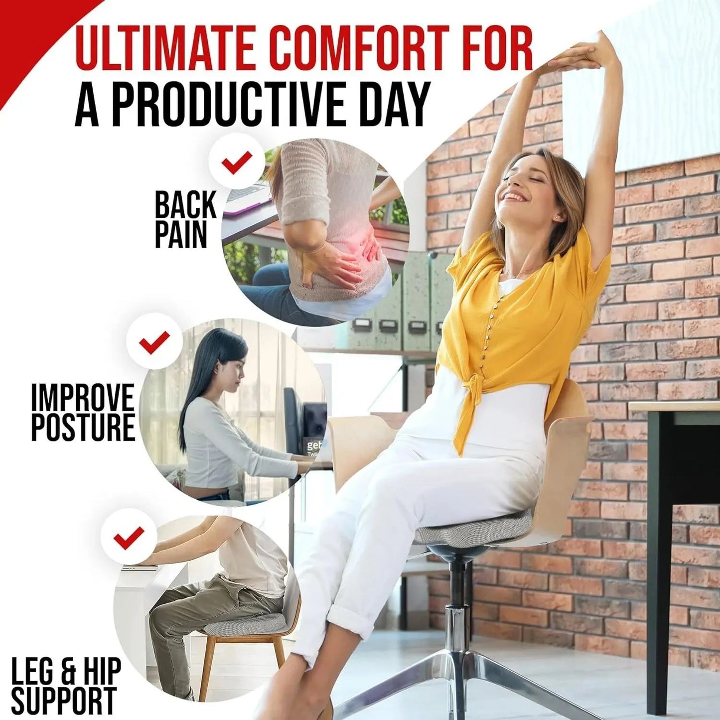 SitWell Memory Foam Seat Cushion  Ergonomic Office  Chair Support For PainFree Sitting 5
