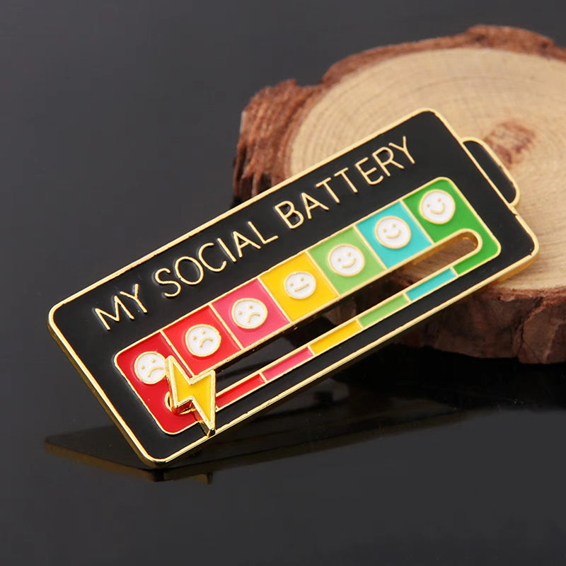 Emotional Expression Brooches, 7 Mood Sliding Pins for Women Men, Alloy Social Battery Badge for Jackets, Bags & Gifts