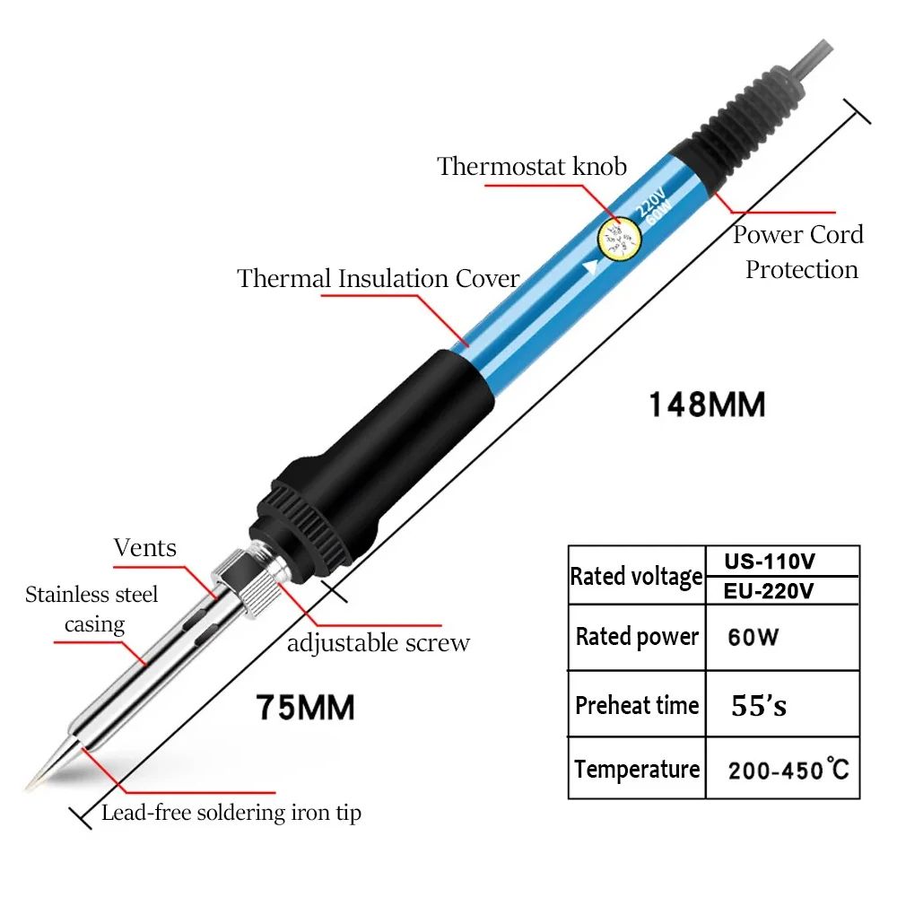 60W Adjustable Temperature Electric Soldering Iron US 110V Welding Iron With Rework Station Heat Pe 2