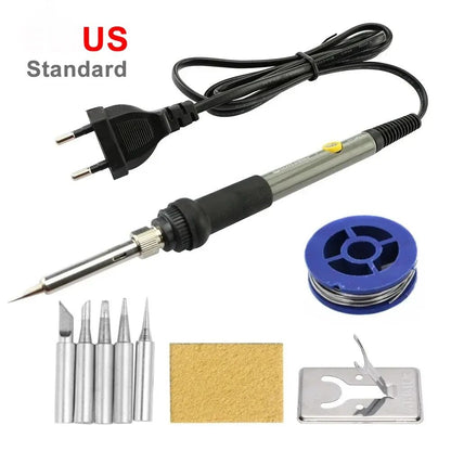 60W Adjustable Temperature Electric Soldering Iron US 110V Welding Iron with Rework Station, Heat Pen Tips for Repairing